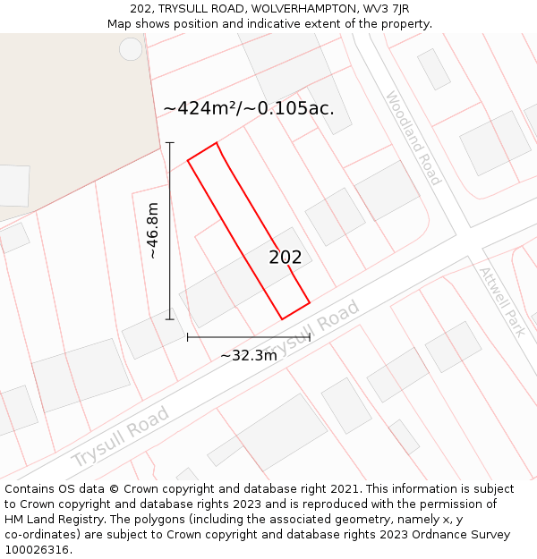 202, TRYSULL ROAD, WOLVERHAMPTON, WV3 7JR: Plot and title map