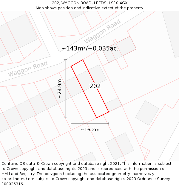 202, WAGGON ROAD, LEEDS, LS10 4GX: Plot and title map