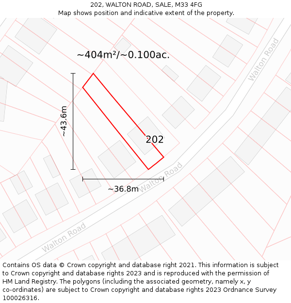 202, WALTON ROAD, SALE, M33 4FG: Plot and title map