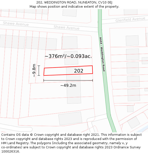 202, WEDDINGTON ROAD, NUNEATON, CV10 0EJ: Plot and title map