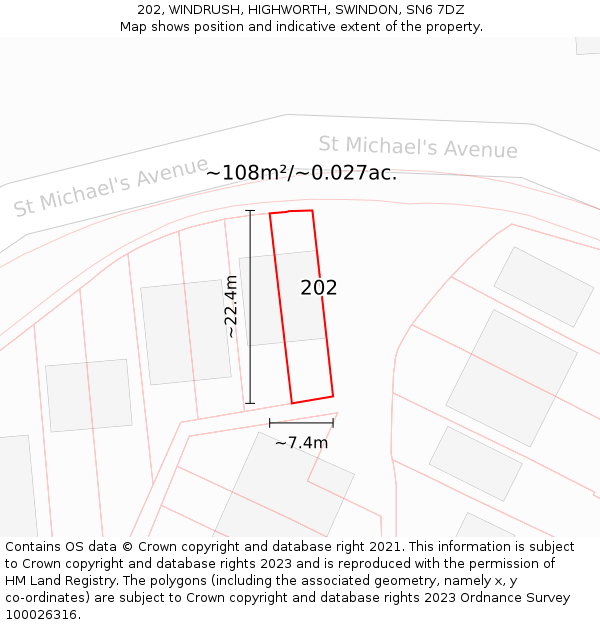 202, WINDRUSH, HIGHWORTH, SWINDON, SN6 7DZ: Plot and title map