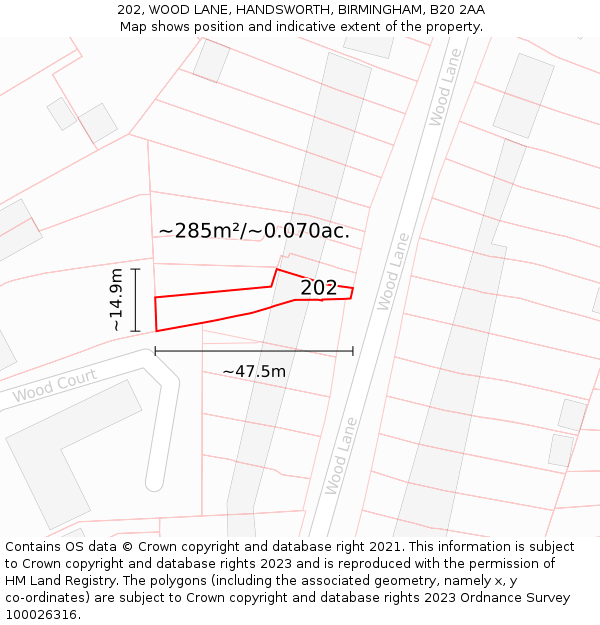 202, WOOD LANE, HANDSWORTH, BIRMINGHAM, B20 2AA: Plot and title map