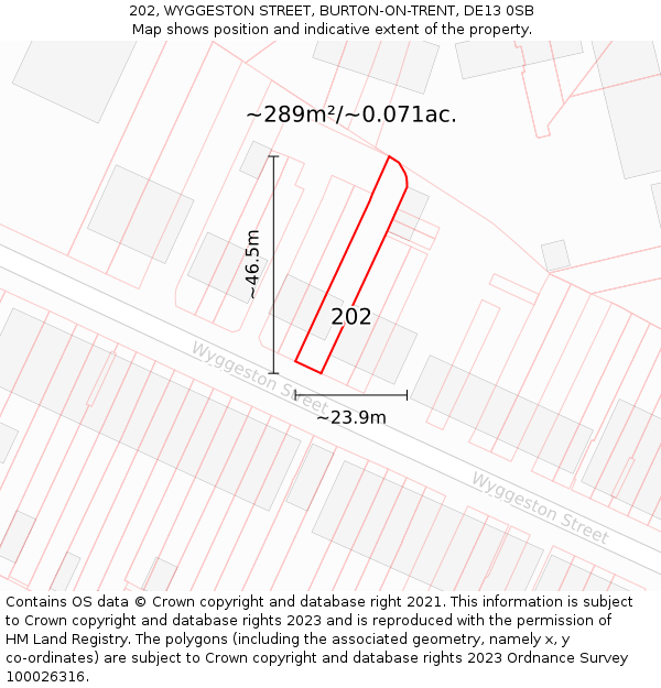 202, WYGGESTON STREET, BURTON-ON-TRENT, DE13 0SB: Plot and title map