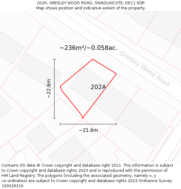 202A, GRESLEY WOOD ROAD, SWADLINCOTE, DE11 9QR: Plot and title map