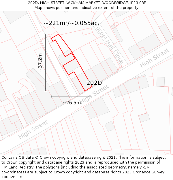 202D, HIGH STREET, WICKHAM MARKET, WOODBRIDGE, IP13 0RF: Plot and title map