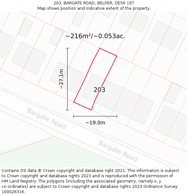 203, BARGATE ROAD, BELPER, DE56 1ST: Plot and title map