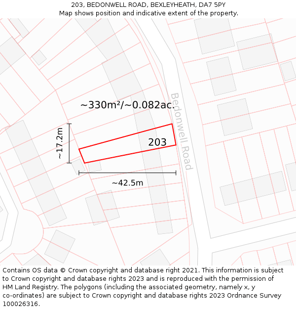 203, BEDONWELL ROAD, BEXLEYHEATH, DA7 5PY: Plot and title map