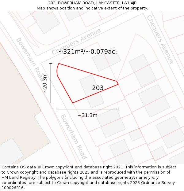 203, BOWERHAM ROAD, LANCASTER, LA1 4JP: Plot and title map