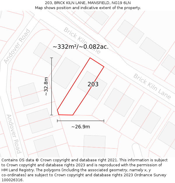 203, BRICK KILN LANE, MANSFIELD, NG19 6LN: Plot and title map