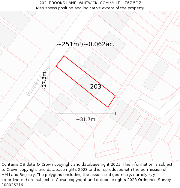 203, BROOKS LANE, WHITWICK, COALVILLE, LE67 5DZ: Plot and title map