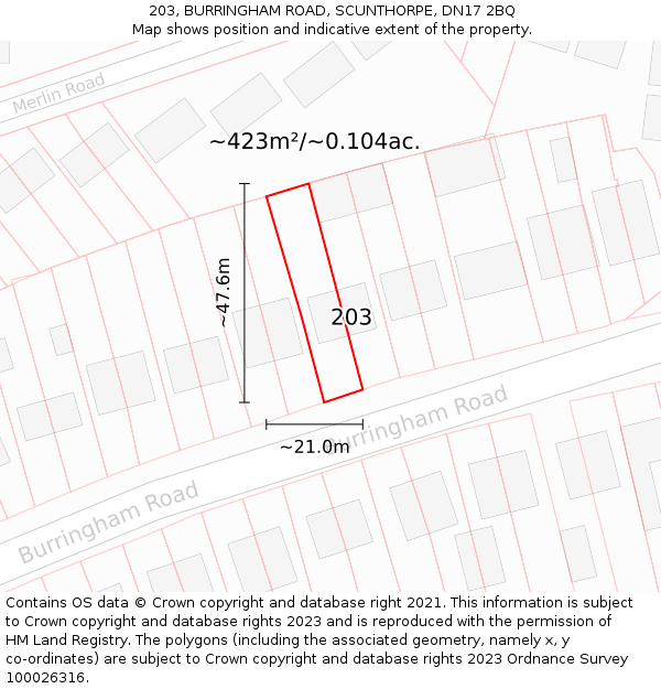 203, BURRINGHAM ROAD, SCUNTHORPE, DN17 2BQ: Plot and title map