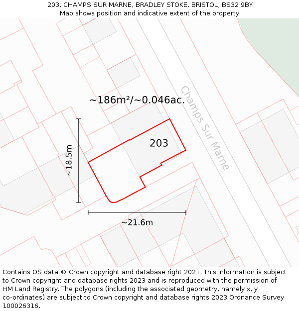 203, CHAMPS SUR MARNE, BRADLEY STOKE, BRISTOL, BS32 9BY: Plot and title map