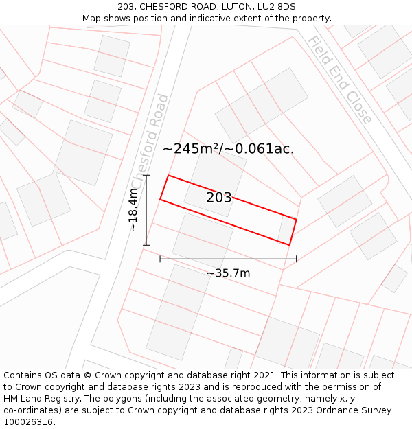 203, CHESFORD ROAD, LUTON, LU2 8DS: Plot and title map