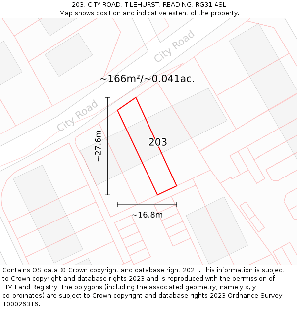 203, CITY ROAD, TILEHURST, READING, RG31 4SL: Plot and title map