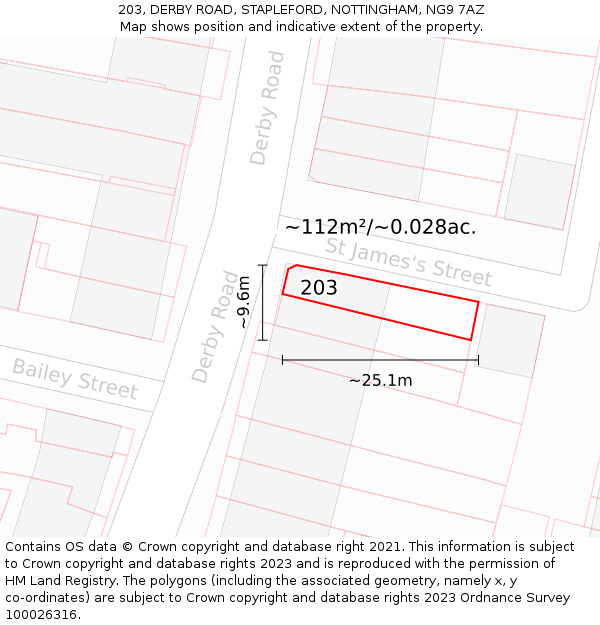 203, DERBY ROAD, STAPLEFORD, NOTTINGHAM, NG9 7AZ: Plot and title map