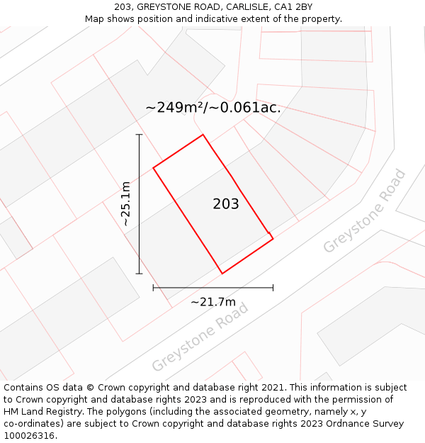 203, GREYSTONE ROAD, CARLISLE, CA1 2BY: Plot and title map