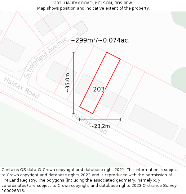 203, HALIFAX ROAD, NELSON, BB9 0EW: Plot and title map
