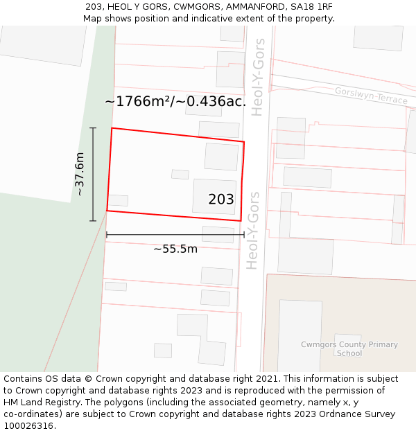 203, HEOL Y GORS, CWMGORS, AMMANFORD, SA18 1RF: Plot and title map