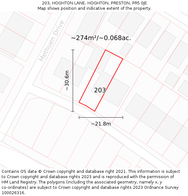 203, HOGHTON LANE, HOGHTON, PRESTON, PR5 0JE: Plot and title map