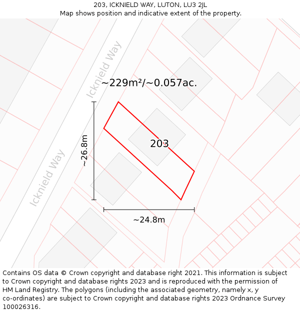 203, ICKNIELD WAY, LUTON, LU3 2JL: Plot and title map