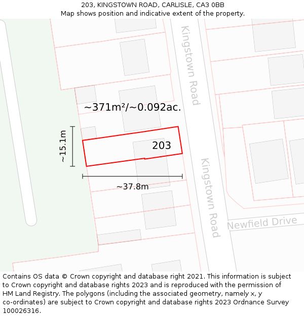203, KINGSTOWN ROAD, CARLISLE, CA3 0BB: Plot and title map