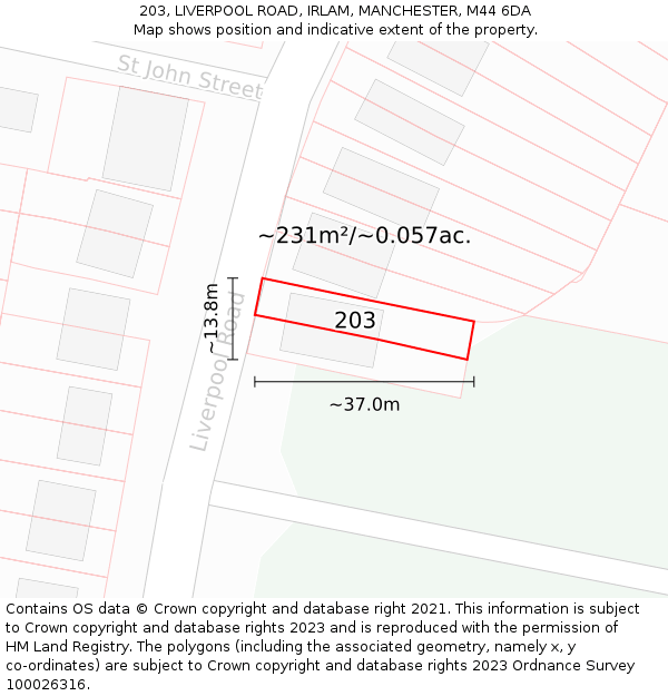 203, LIVERPOOL ROAD, IRLAM, MANCHESTER, M44 6DA: Plot and title map