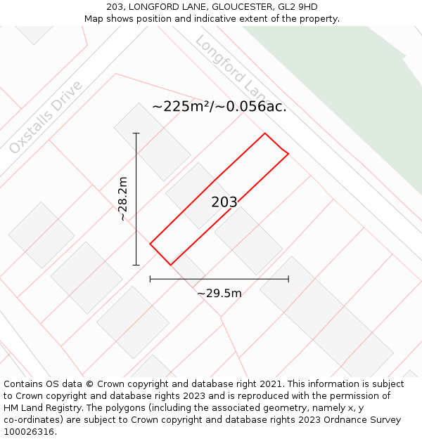 203, LONGFORD LANE, GLOUCESTER, GL2 9HD: Plot and title map