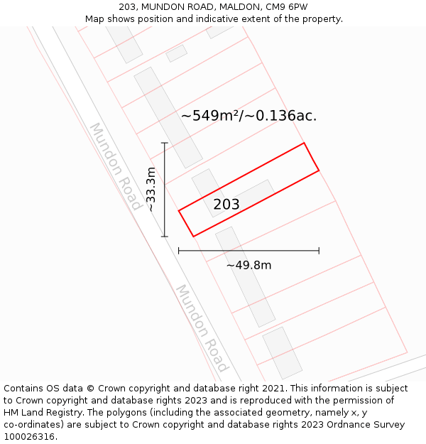 203, MUNDON ROAD, MALDON, CM9 6PW: Plot and title map