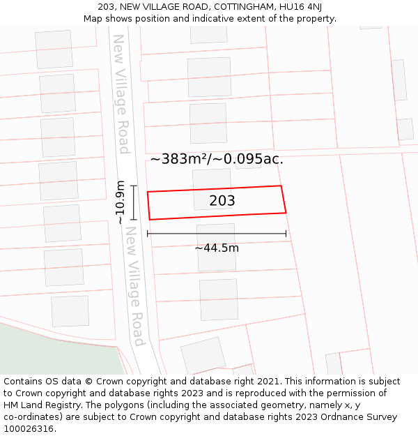 203, NEW VILLAGE ROAD, COTTINGHAM, HU16 4NJ: Plot and title map