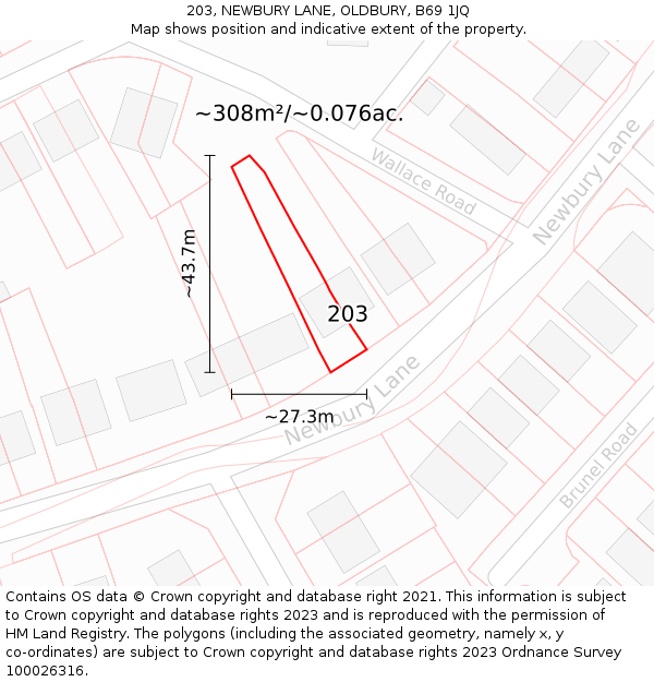 203, NEWBURY LANE, OLDBURY, B69 1JQ: Plot and title map