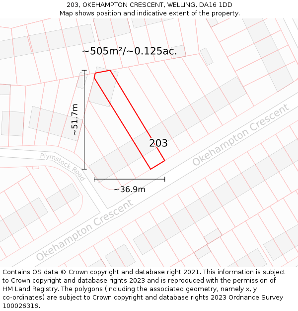 203, OKEHAMPTON CRESCENT, WELLING, DA16 1DD: Plot and title map