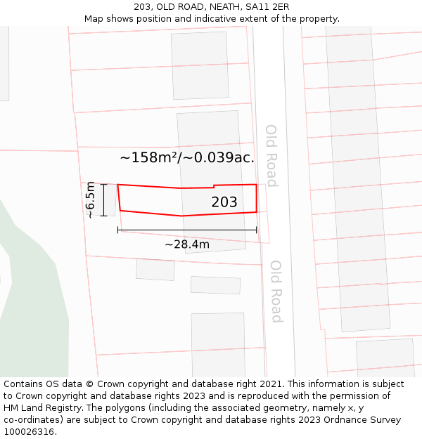 203, OLD ROAD, NEATH, SA11 2ER: Plot and title map