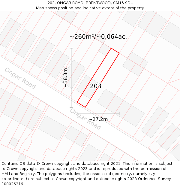 203, ONGAR ROAD, BRENTWOOD, CM15 9DU: Plot and title map