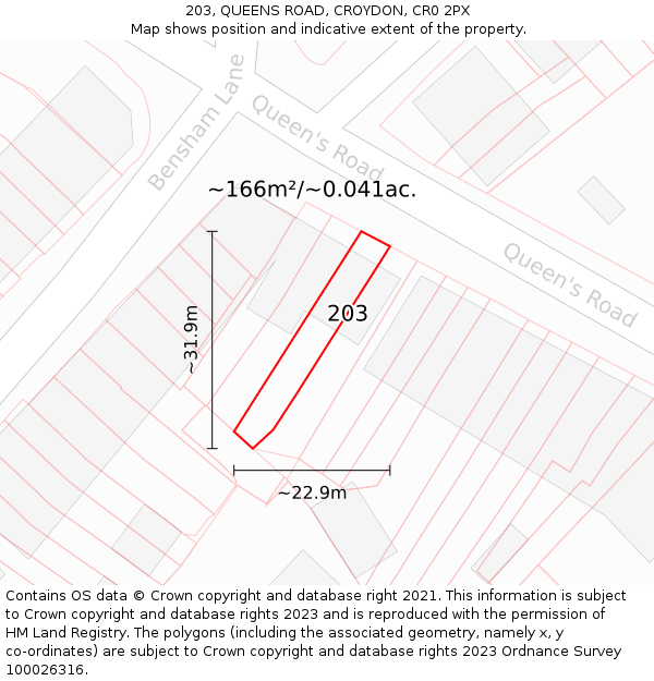 203, QUEENS ROAD, CROYDON, CR0 2PX: Plot and title map