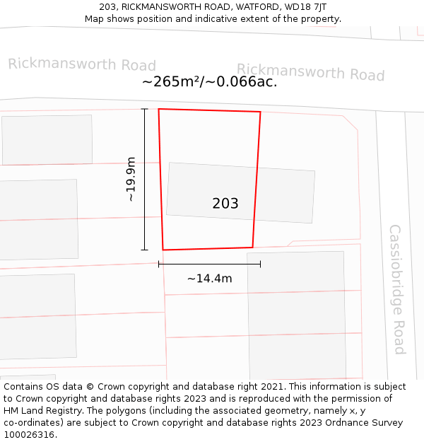 203, RICKMANSWORTH ROAD, WATFORD, WD18 7JT: Plot and title map