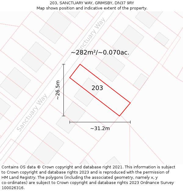 203, SANCTUARY WAY, GRIMSBY, DN37 9RY: Plot and title map