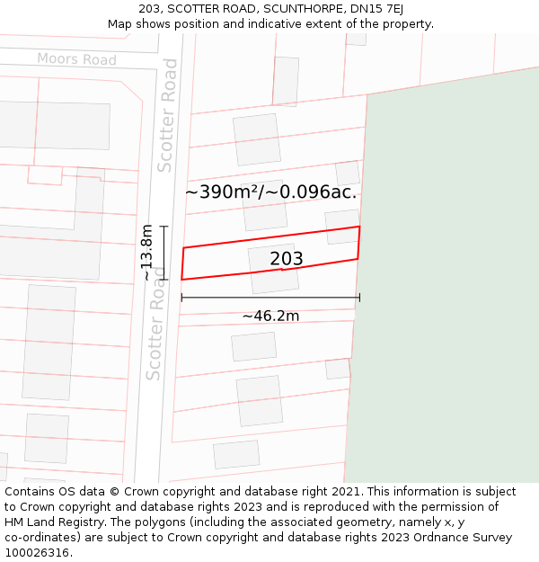 203, SCOTTER ROAD, SCUNTHORPE, DN15 7EJ: Plot and title map