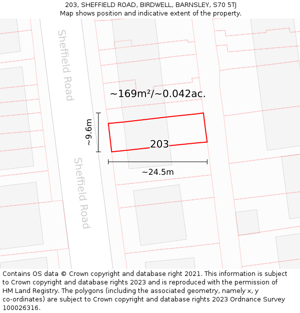 203, SHEFFIELD ROAD, BIRDWELL, BARNSLEY, S70 5TJ: Plot and title map