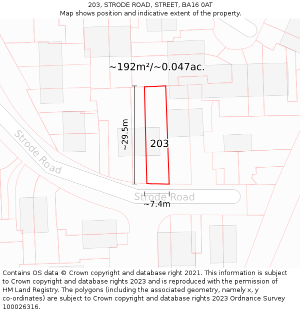203, STRODE ROAD, STREET, BA16 0AT: Plot and title map