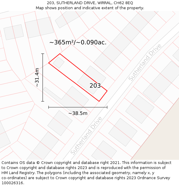 203, SUTHERLAND DRIVE, WIRRAL, CH62 8EQ: Plot and title map
