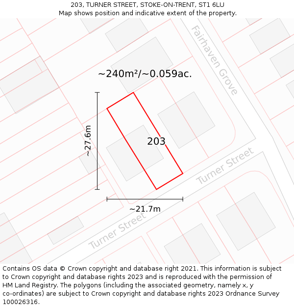 203, TURNER STREET, STOKE-ON-TRENT, ST1 6LU: Plot and title map
