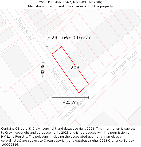 203, UNTHANK ROAD, NORWICH, NR2 2PQ: Plot and title map