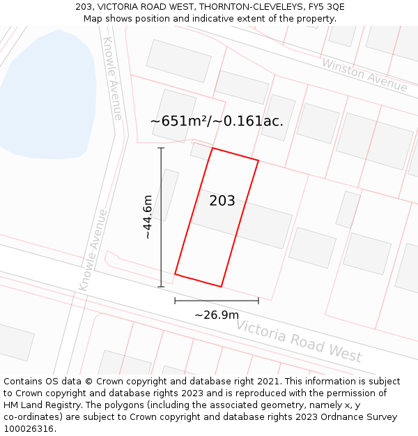 203, VICTORIA ROAD WEST, THORNTON-CLEVELEYS, FY5 3QE: Plot and title map