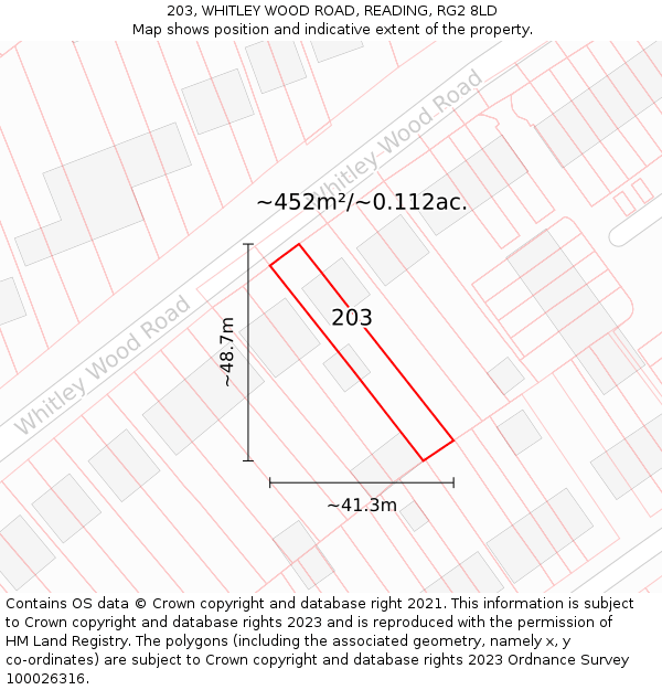 203, WHITLEY WOOD ROAD, READING, RG2 8LD: Plot and title map
