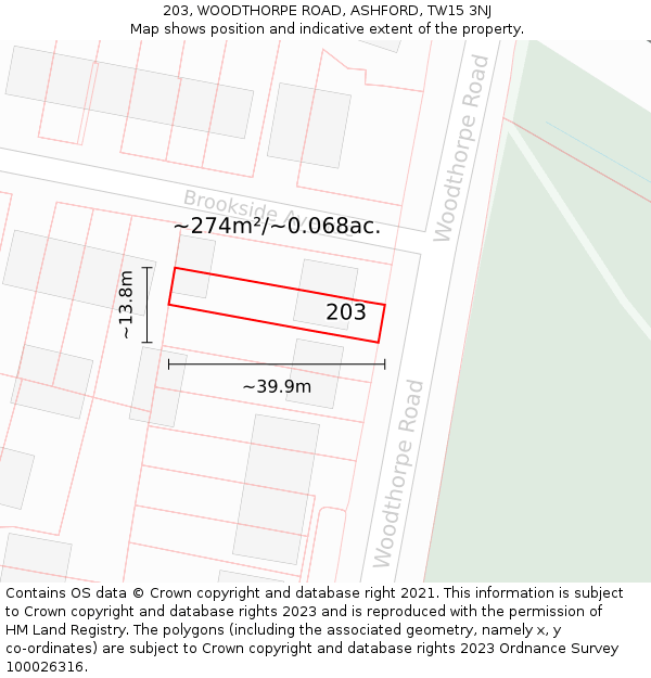 203, WOODTHORPE ROAD, ASHFORD, TW15 3NJ: Plot and title map