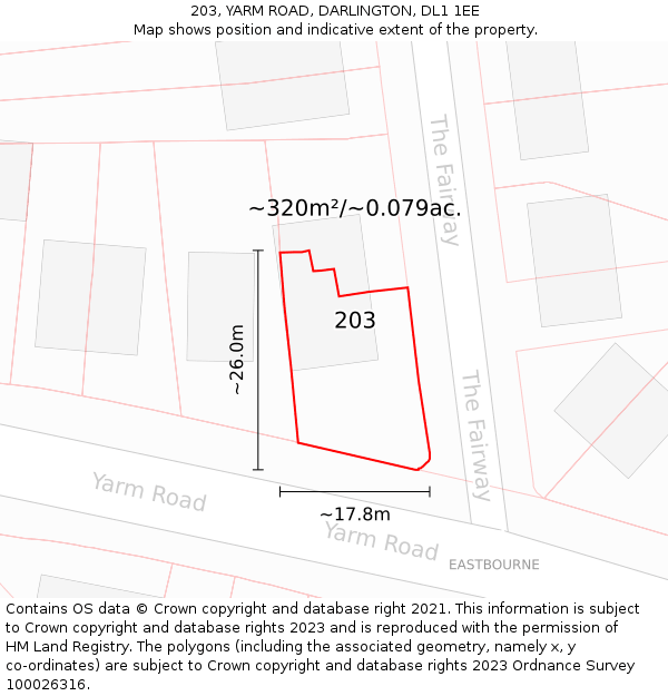 203, YARM ROAD, DARLINGTON, DL1 1EE: Plot and title map