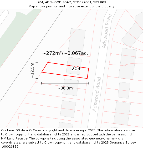 204, ADSWOOD ROAD, STOCKPORT, SK3 8PB: Plot and title map