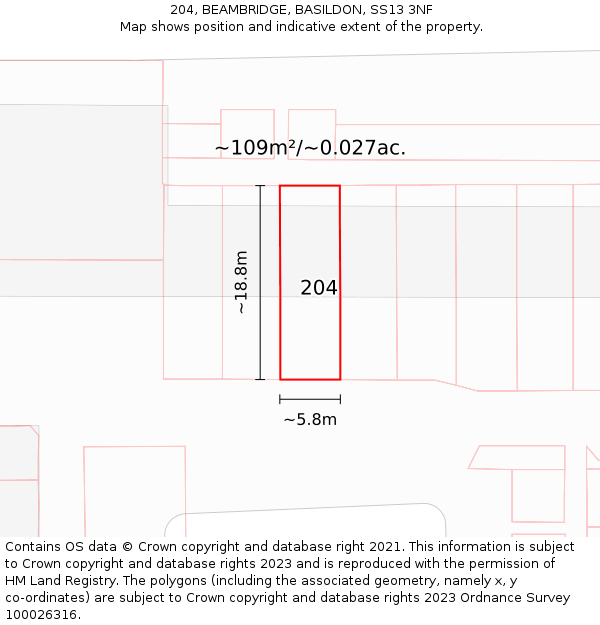 204, BEAMBRIDGE, BASILDON, SS13 3NF: Plot and title map