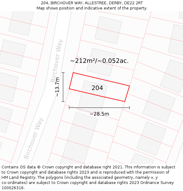 204, BIRCHOVER WAY, ALLESTREE, DERBY, DE22 2RT: Plot and title map