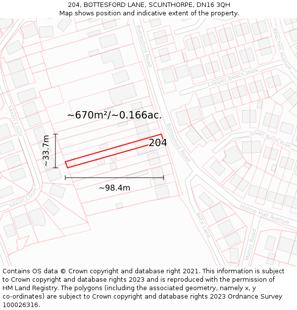 204, BOTTESFORD LANE, SCUNTHORPE, DN16 3QH: Plot and title map